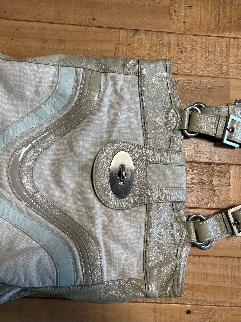 Kate Landry Silver Gray Metallic Hobo with Pale Blue Accents